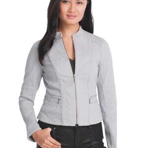 White House Black Market Moleskin Moto Jacket In “Sterling”